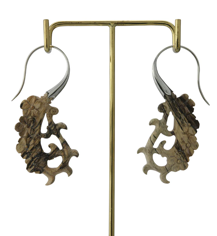 18G Floral White Brass Tamarind Wood Hangers / Earrings - Image 3