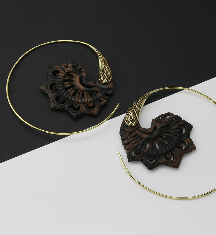 18G Florid Brass Areng Wood Hangers / Earrings - Image 2