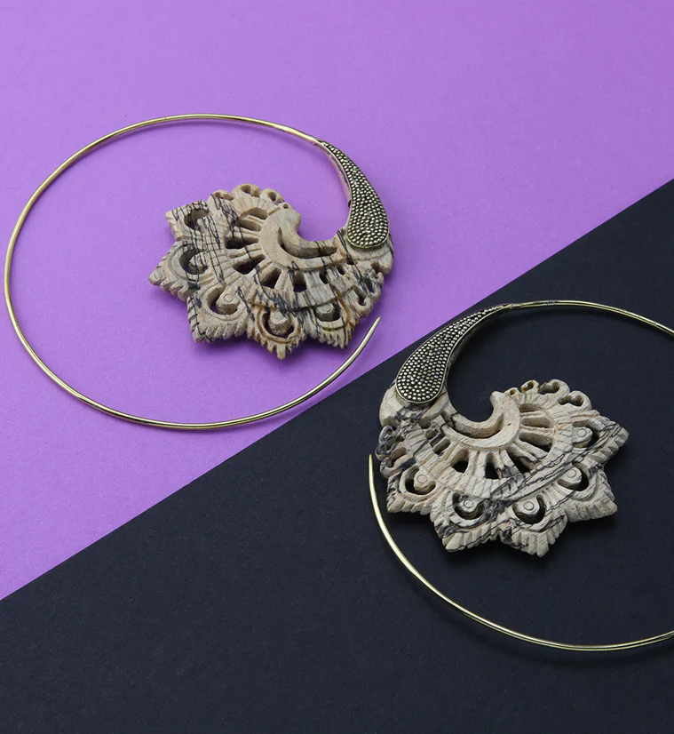 18G Florid Brass Tamarind Wood Hangers / Earrings - Image 2