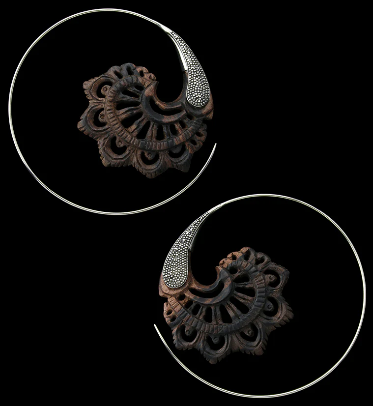18G Florid White Brass Areng Wood Hangers / Earrings