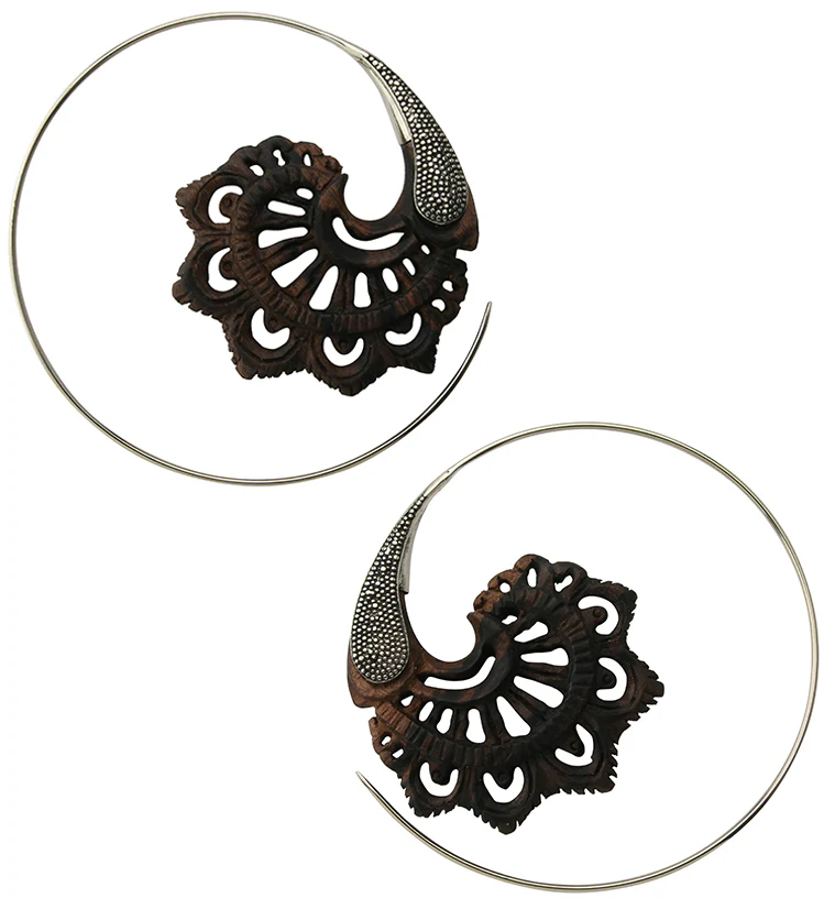 18G Florid White Brass Areng Wood Hangers / Earrings - Image 3