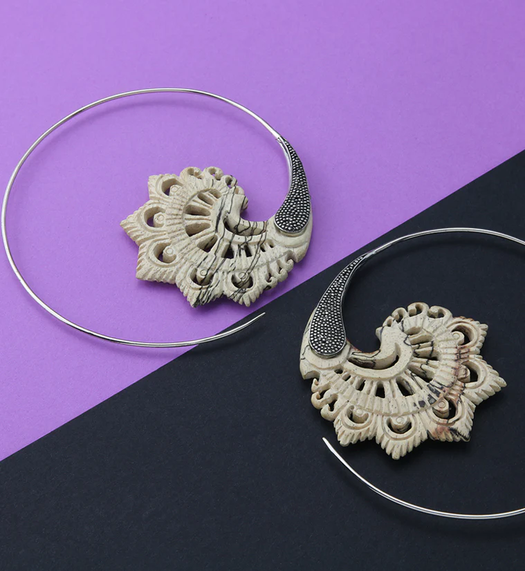18G Florid White Brass Tamarind Wood Hangers / Earrings - Image 2