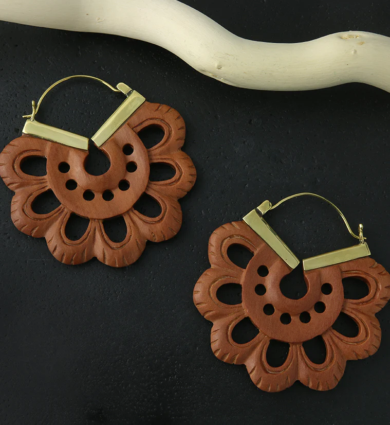18G Flower Wooden Hangers / Earrings - Image 2
