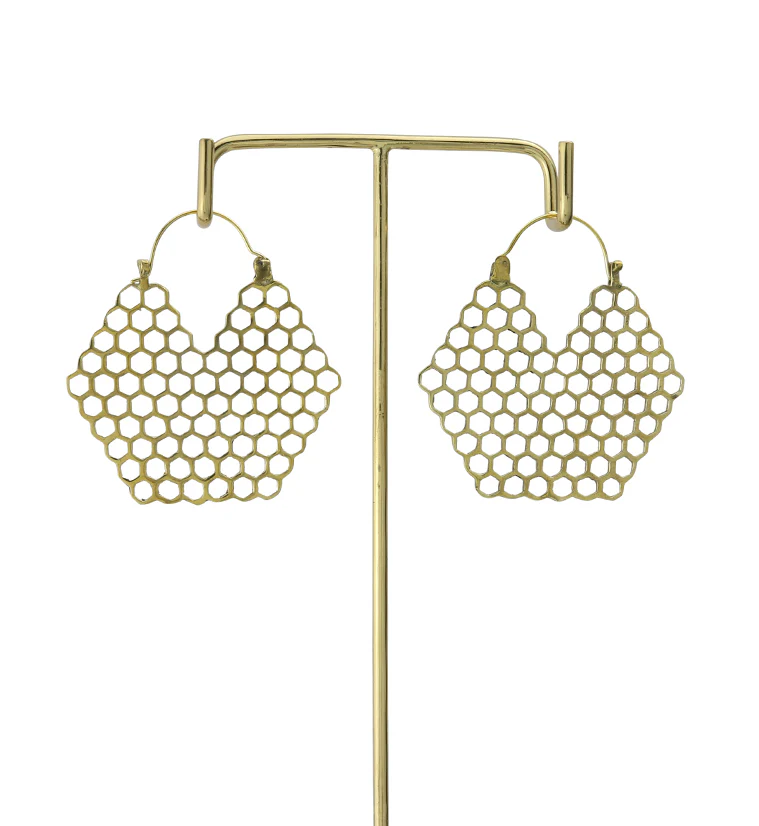 18G Golden Honeycomb Brass Earrings - Image 3