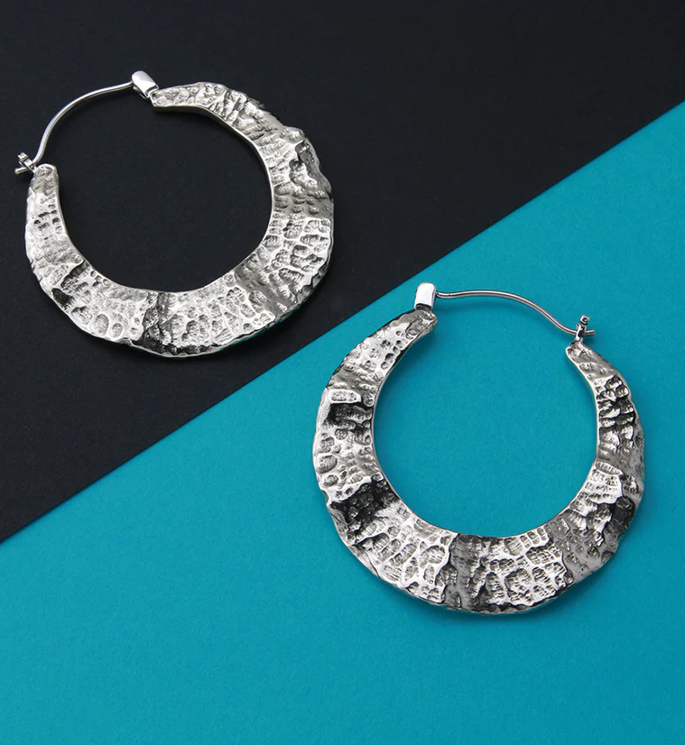 18G Hammered Tunnel White Brass Hangers / Earrings - Image 4