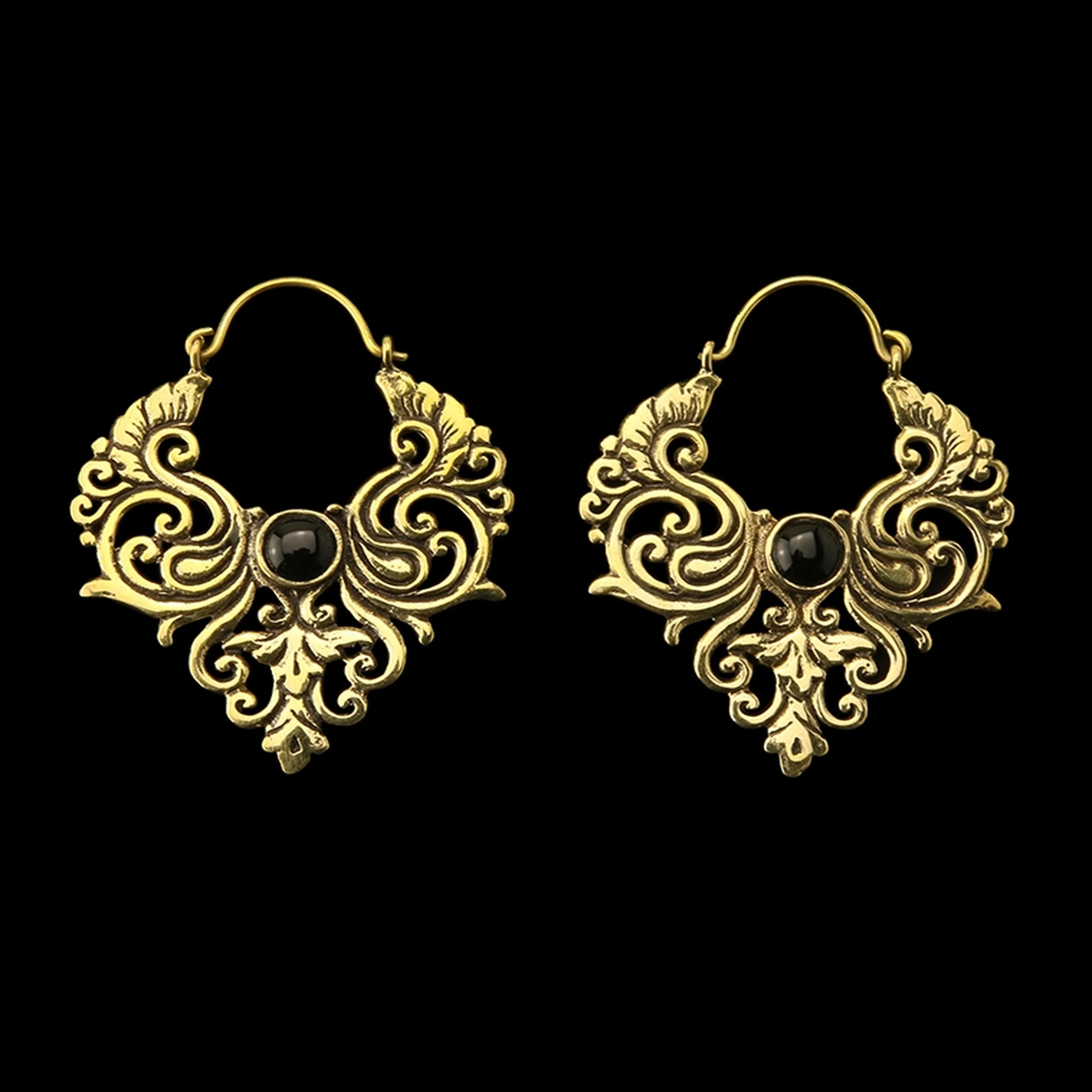 Lacey Onyx Brass Earrings - Image 3