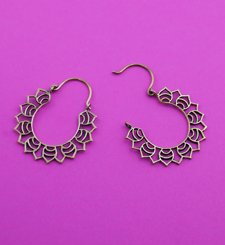 18G Lotus Petal Brass Hoop Earrings - Image 2