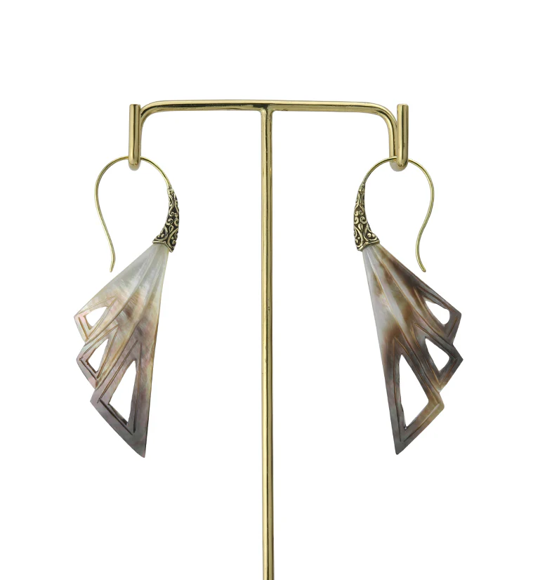 18G Mother of Pearl Quill Brass Hangers / Earrings - Image 3