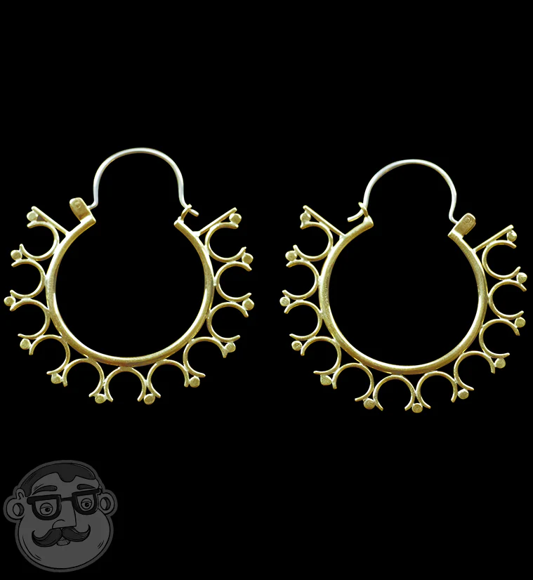 18G Ornate Brass Hoop Earrings