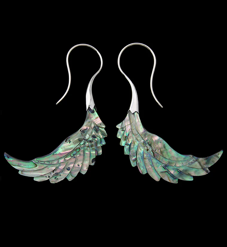 18G Pinion White Brass Abalone Hangers / Earrings