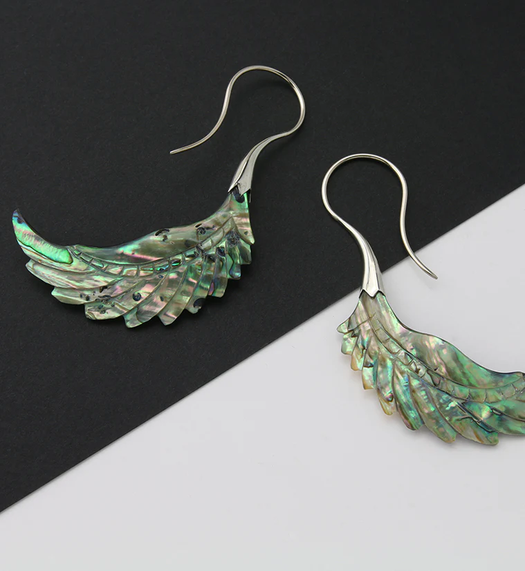18G Pinion White Brass Abalone Hangers / Earrings - Image 2