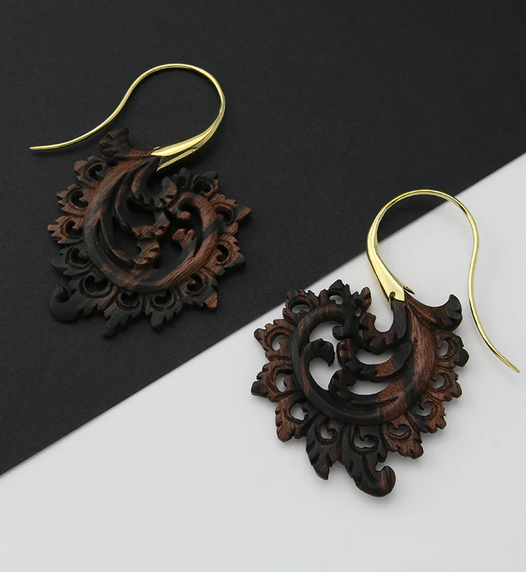 18G Plume Brass Wood Hangers / Earrings - Image 2