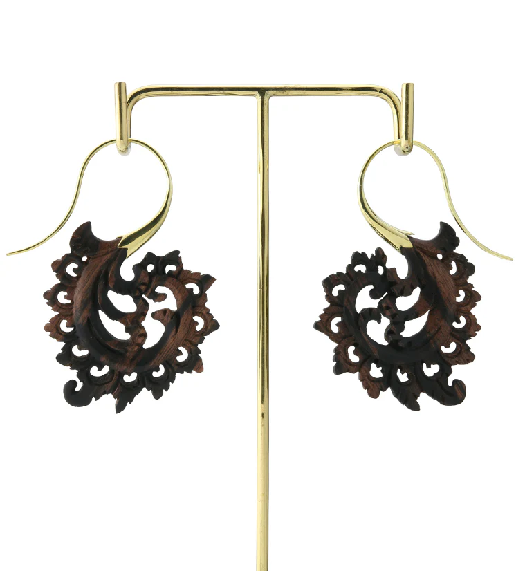 18G Plume Brass Wood Hangers / Earrings - Image 4
