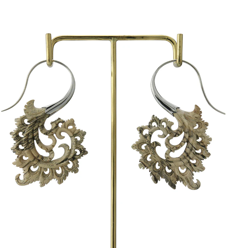 18G Plume White Brass Tamarind Wood Hangers / Earrings - Image 3