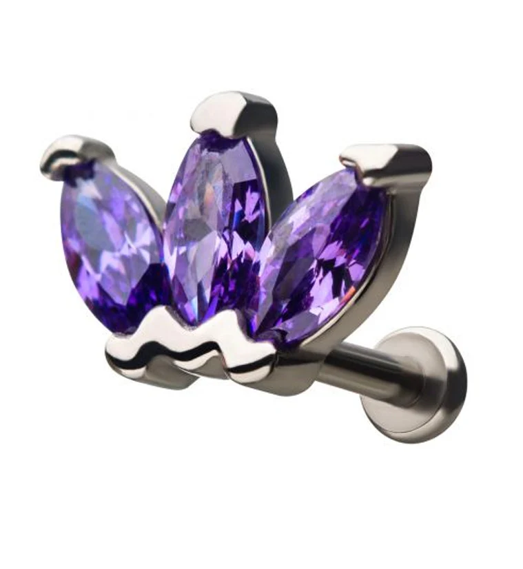 18G Purple Lotus CZ Gem Labret