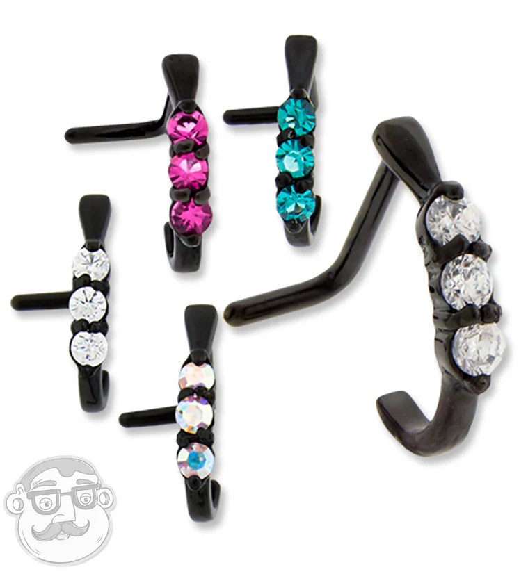 18G PVD Black Gilded Clear CZ Nose Curve Ring - Image 3