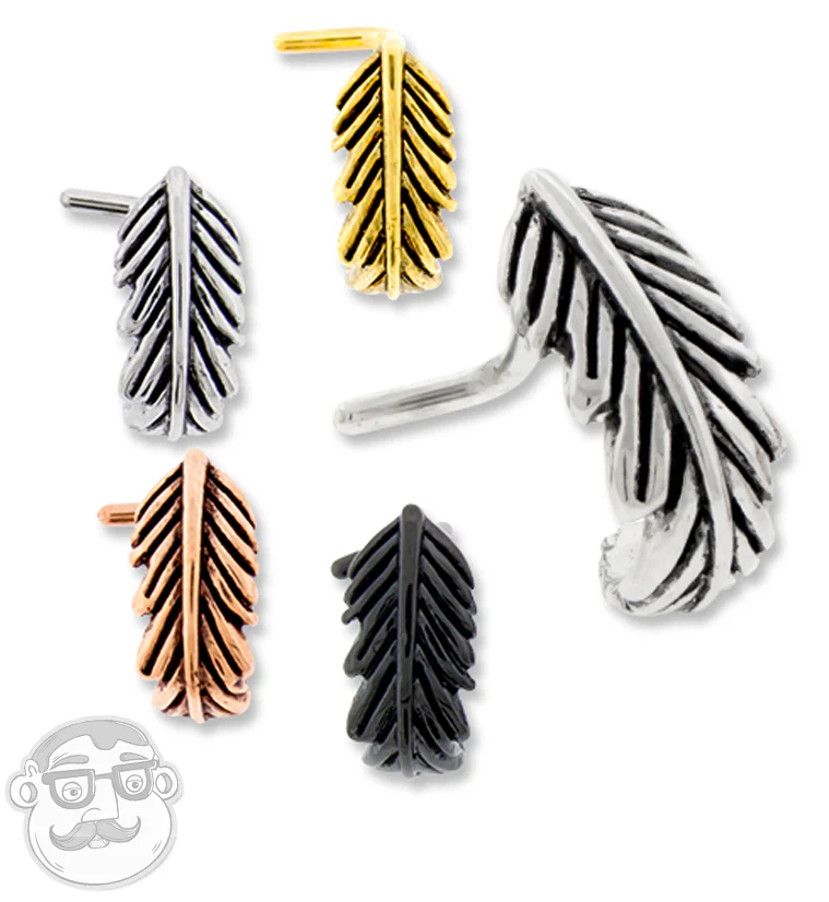 18G PVD Gold Feather Nose Curve Ring - Image 3