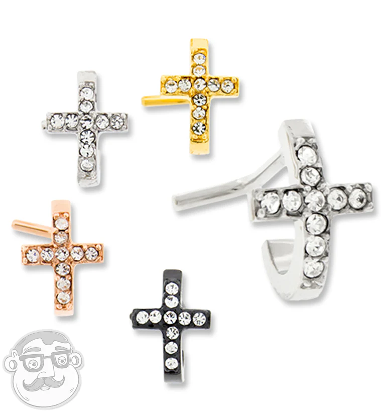 18G PVD Rose Gold CZ Cross Nose Curve Ring - Image 3