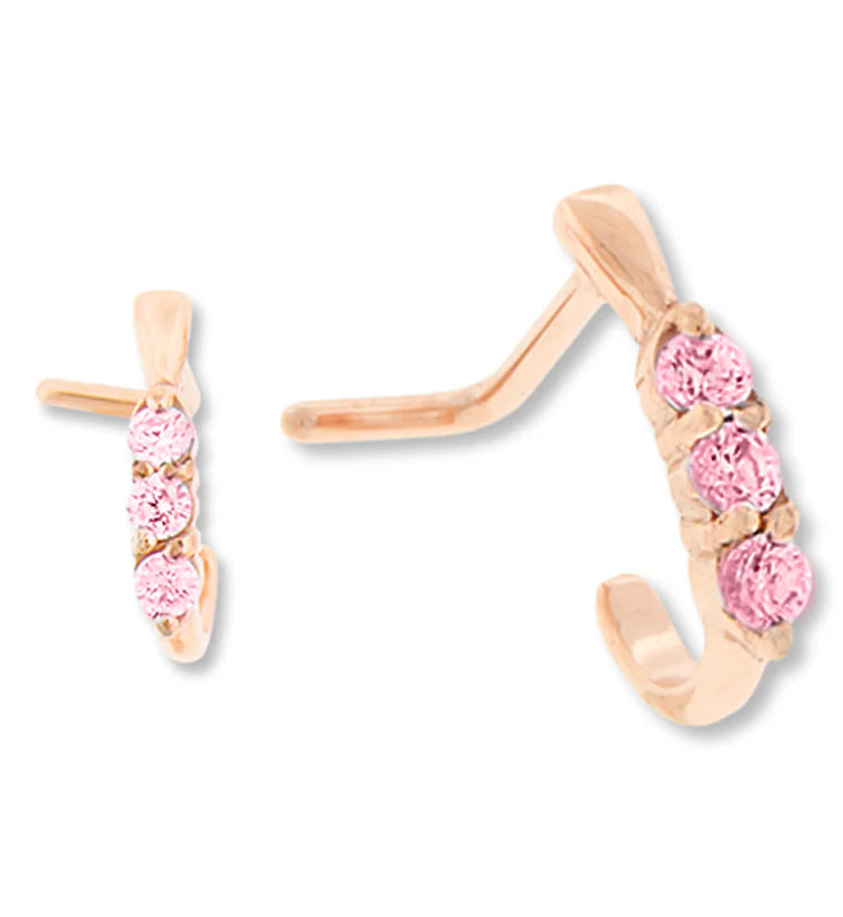 18G PVD Rose Gold Gilded Pink CZ Nose Curve Ring