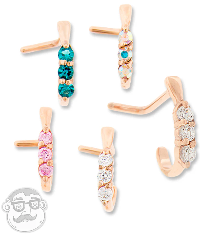 18G PVD Rose Gold Gilded Pink CZ Nose Curve Ring - Image 3