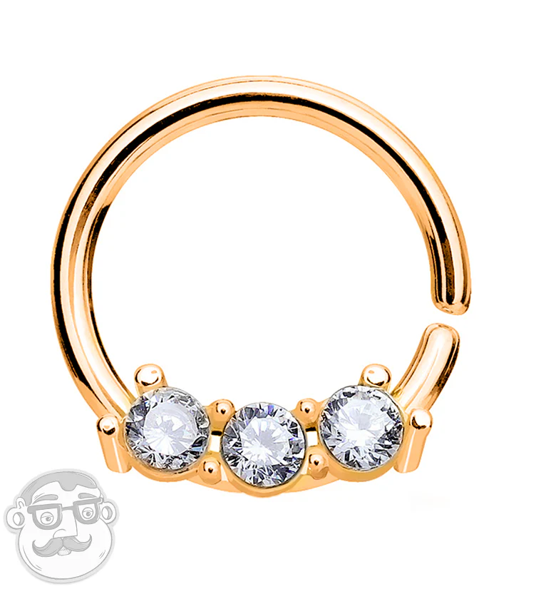18G PVD Rose Gold Triple CZ Septum Ring