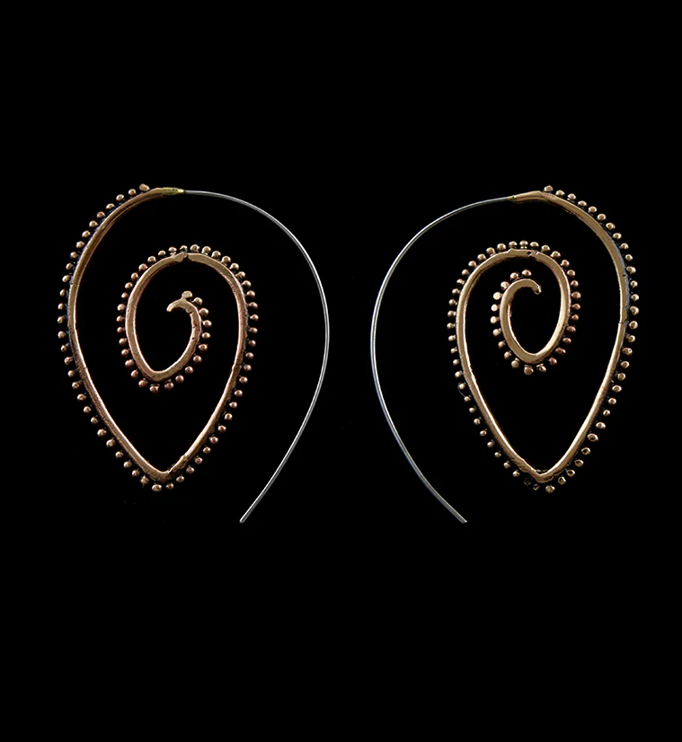 18G Rose Gold Beaded Teardrop Spiral Hoop Earrings