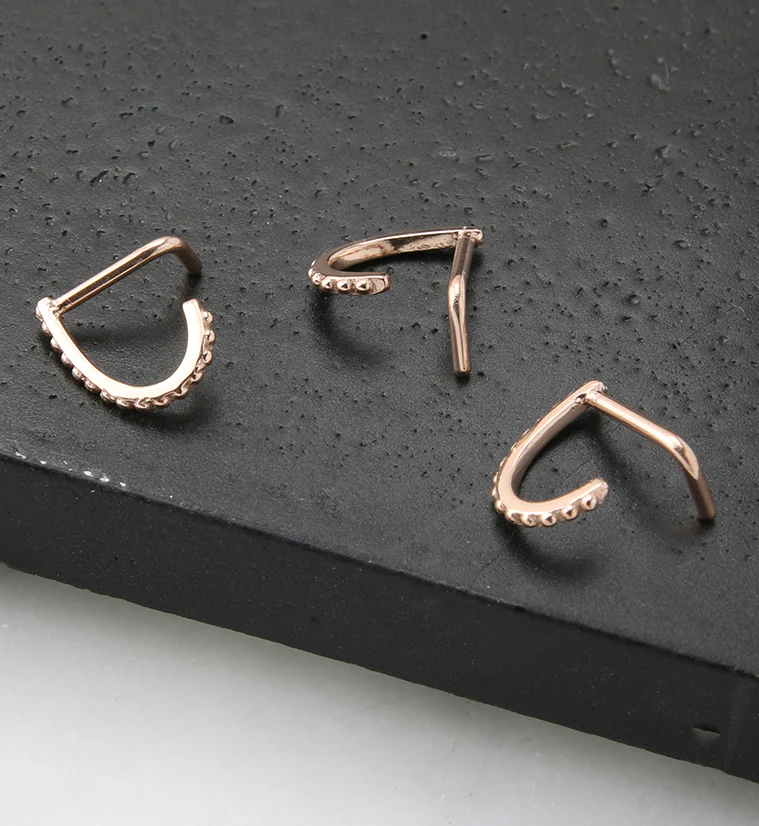 18G Rose Gold PVD Beaded Line Nose Curve - Image 2