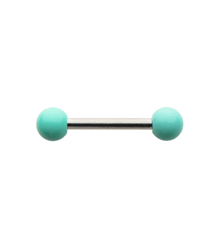 18G Stainless Steel Barbell with Mint Ceramic Balls
