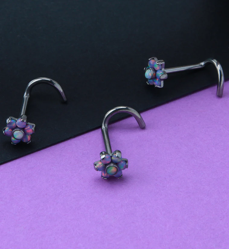 18G Titanium Purple Opalite Flower Nose Screw - Image 2