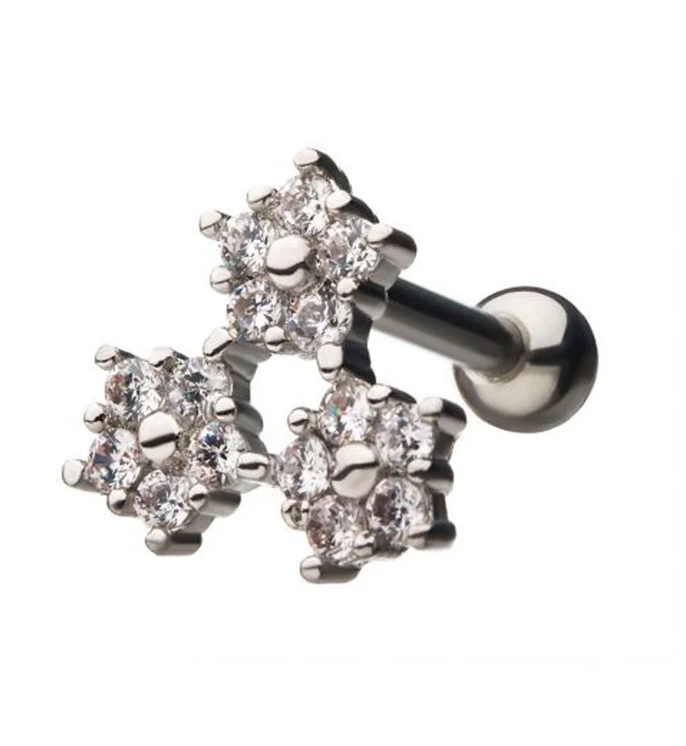 18G Trine CZ Floral Cartilage Barbell