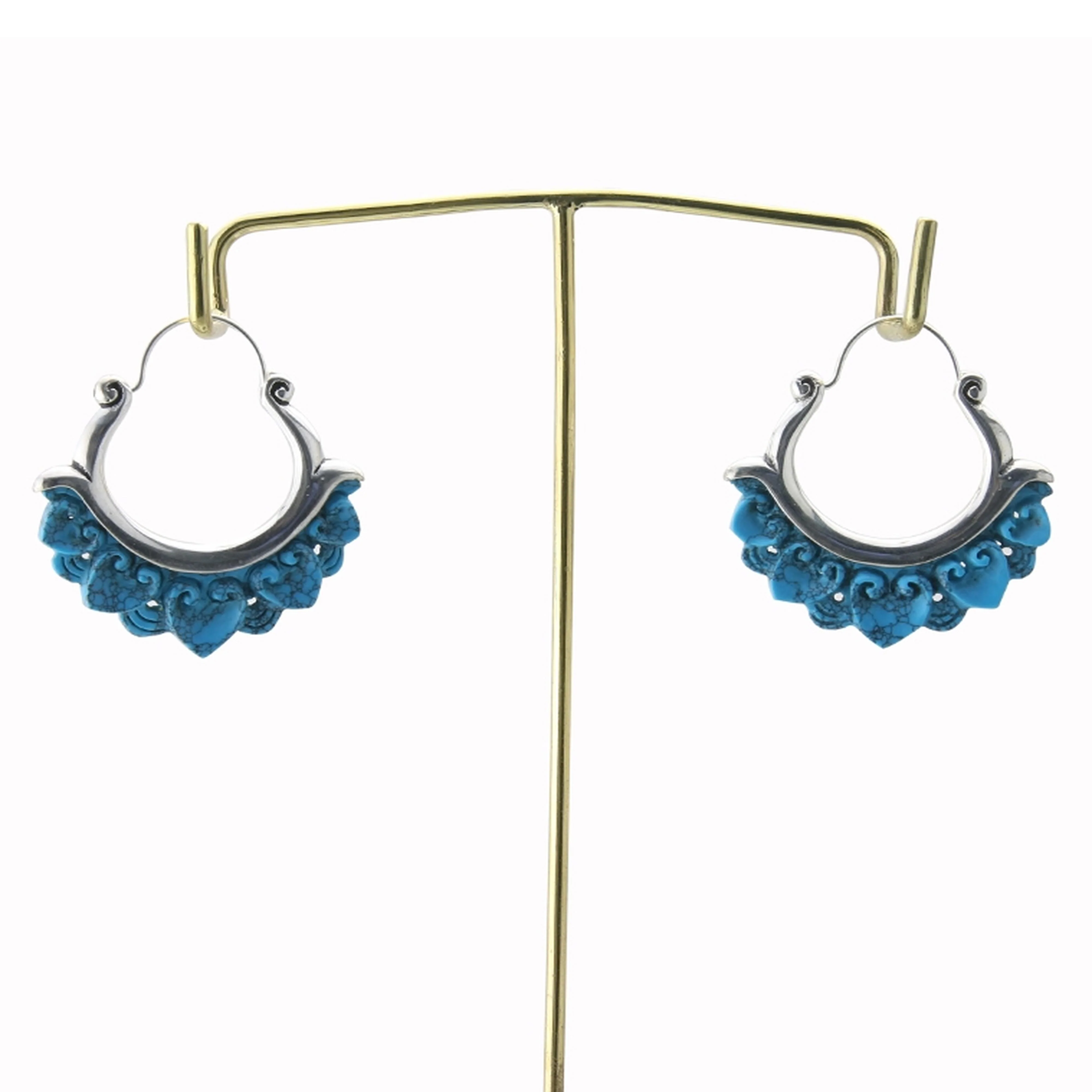 18G Turquoise Coil White Brass Hoop Hangers - Image 3
