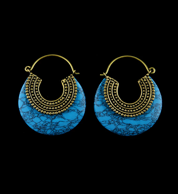 18G Wafer Beaded Turquoise Howlite Stone Hangers - Earrings