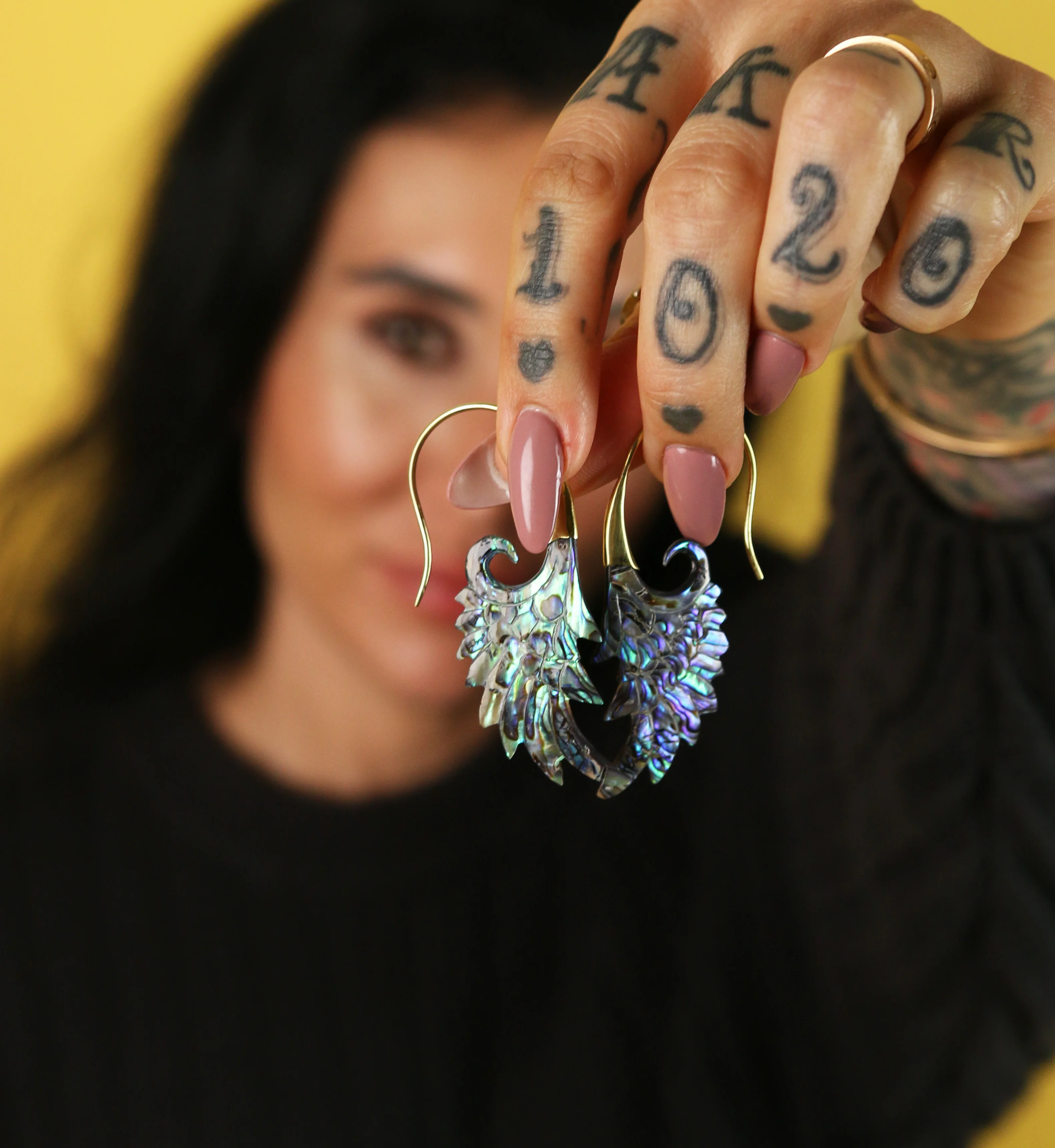 18G Wing Brass Abalone Hangers / Earrings - Image 5