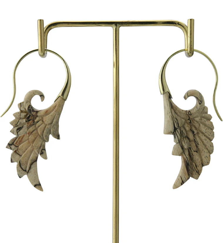 18G Wing Brass Tamarind Wood Hangers / Earrings - Image 3