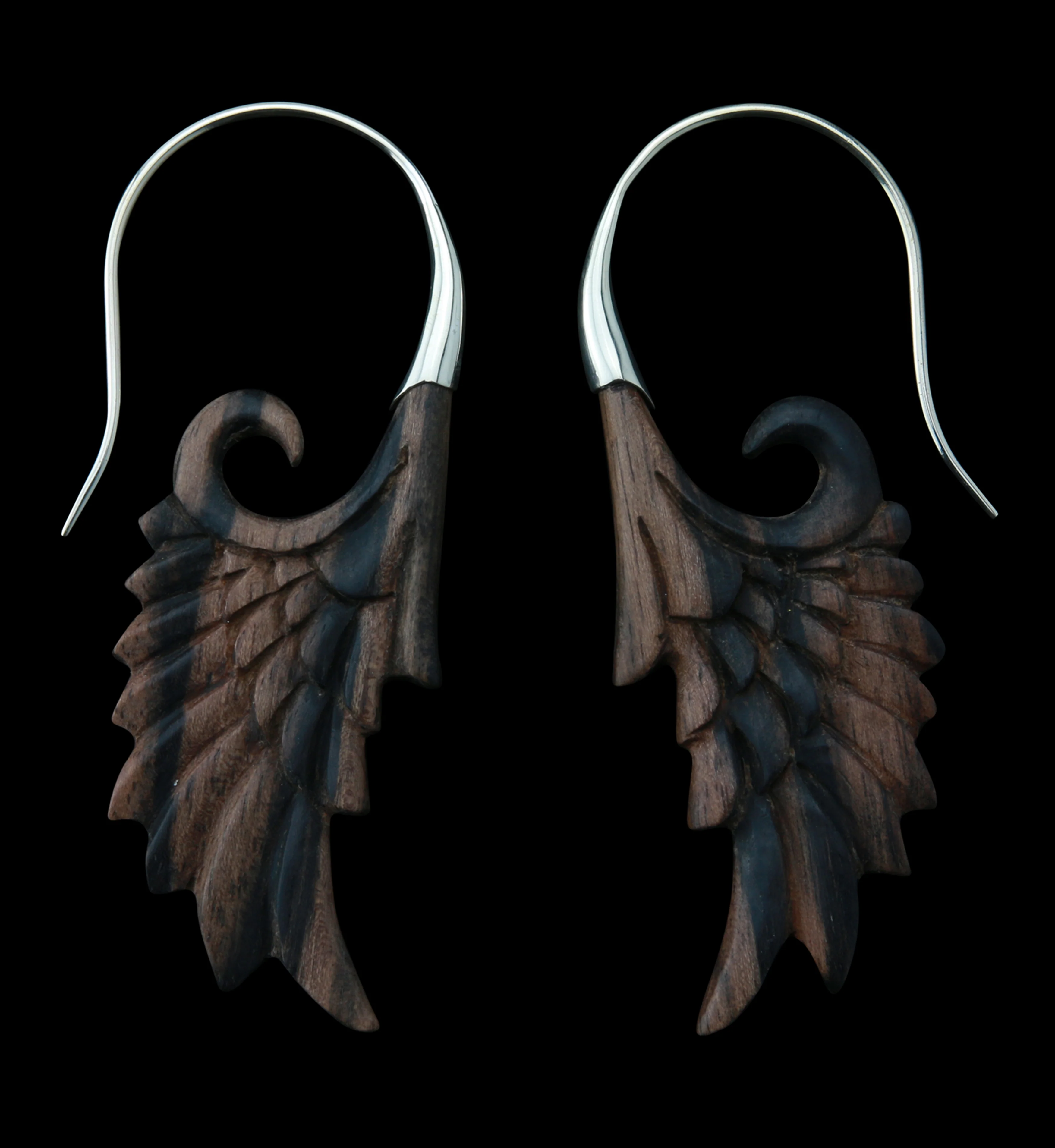 18G Wing White Brass Areng Wood Hangers / Earrings