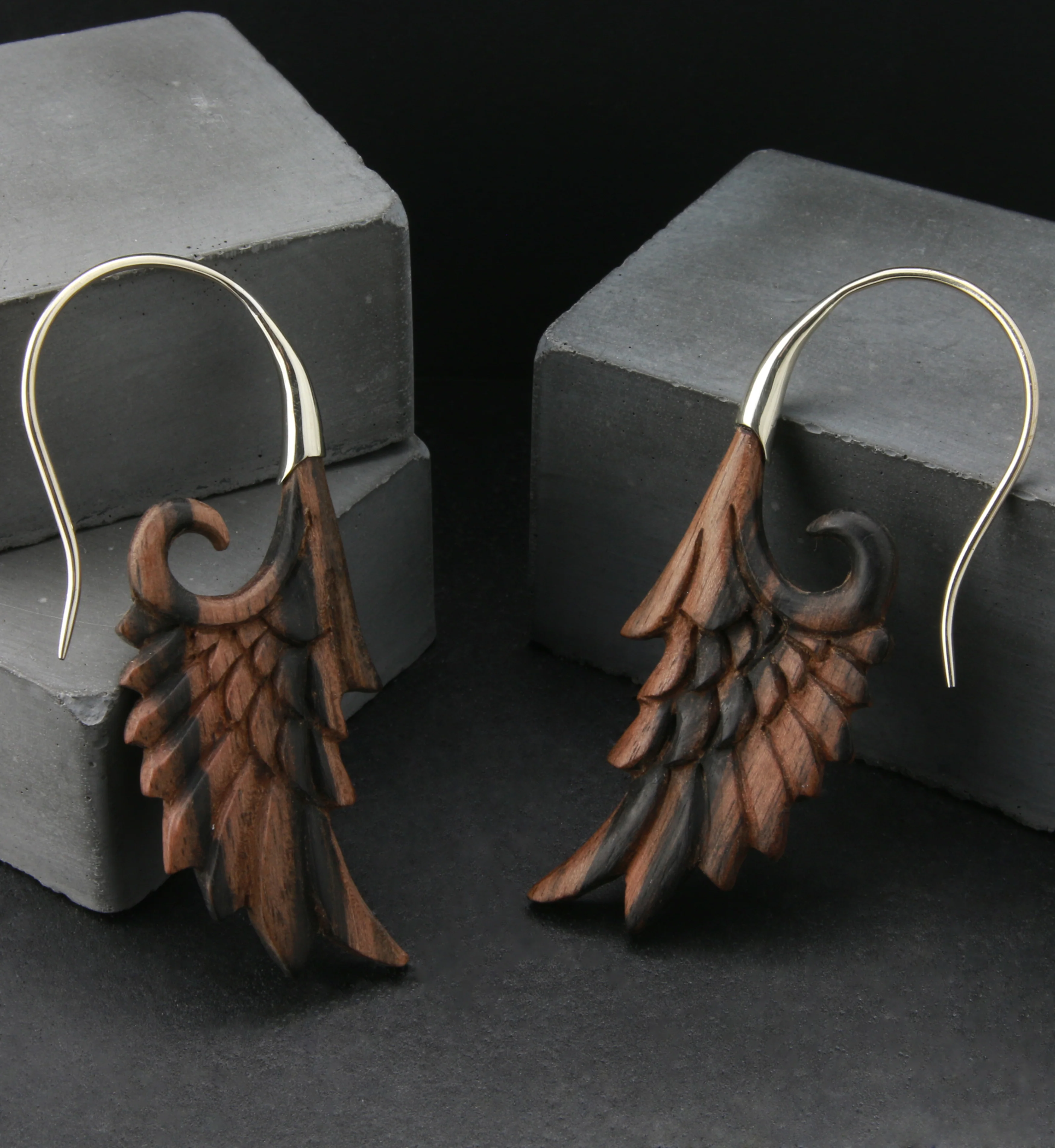 18G Wing White Brass Areng Wood Hangers / Earrings - Image 3
