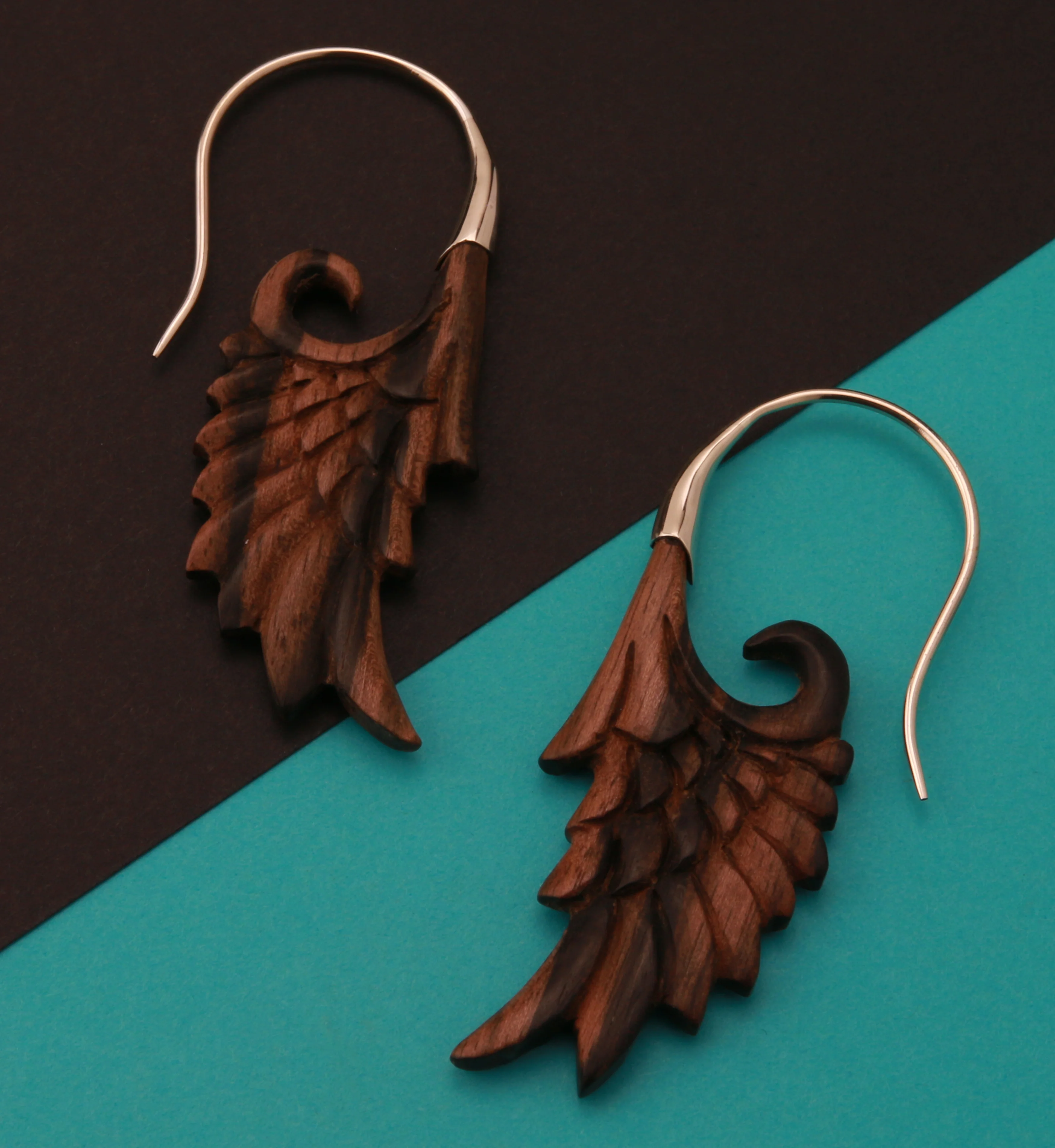 18G Wing White Brass Areng Wood Hangers / Earrings - Image 4