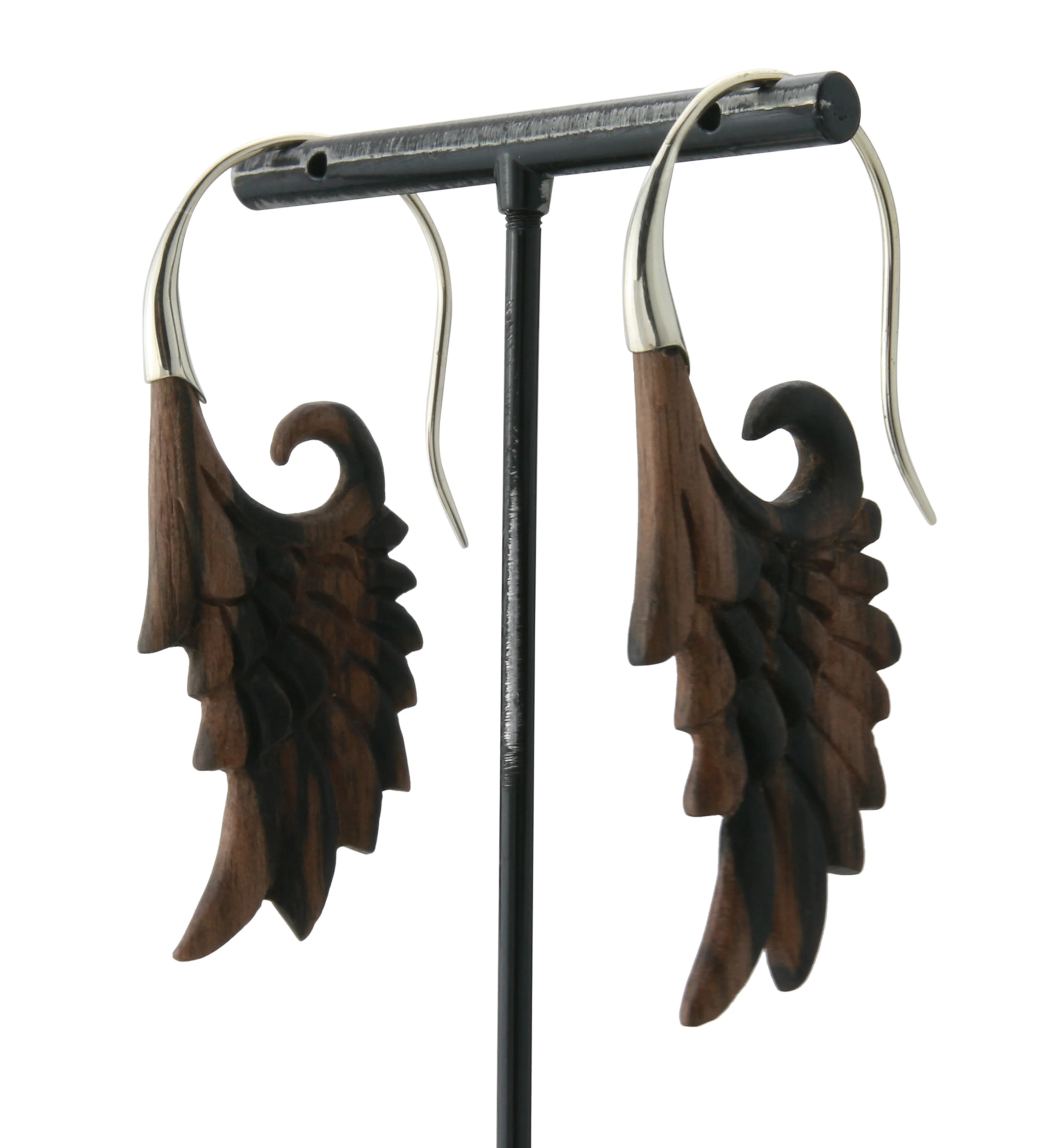 18G Wing White Brass Areng Wood Hangers / Earrings - Image 5
