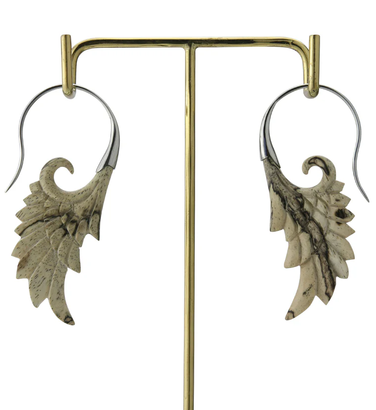 18G Wing White Brass Tamarind Wood Hangers / Earrings - Image 3