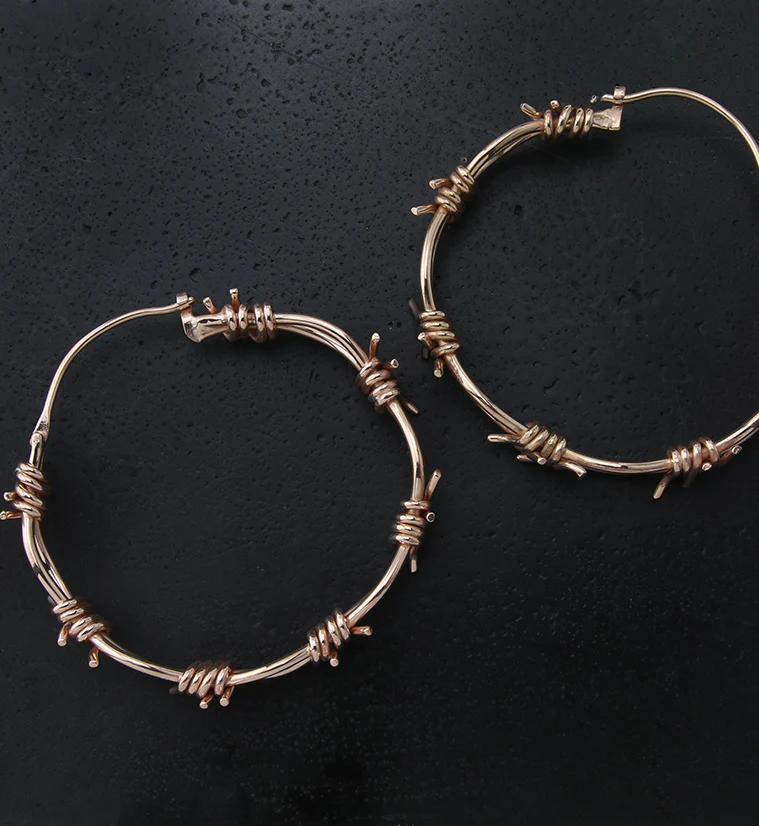 Rose Gold Barbed Wire Brass Ear Weights - Image 2