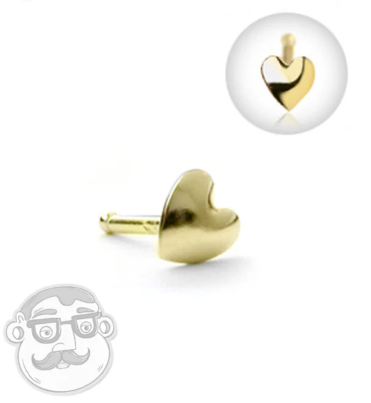 20G 14kt Gold Heart Nose Stud Ring - Image 2