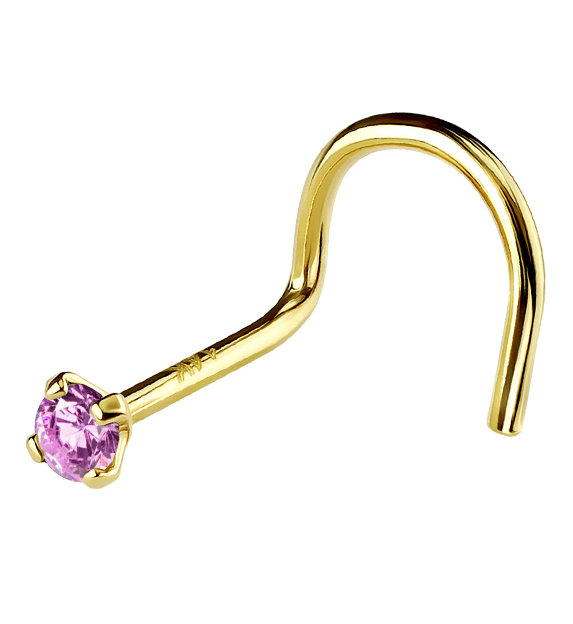 14kt Gold Prong CZ Nose Screw Ring - Image 3
