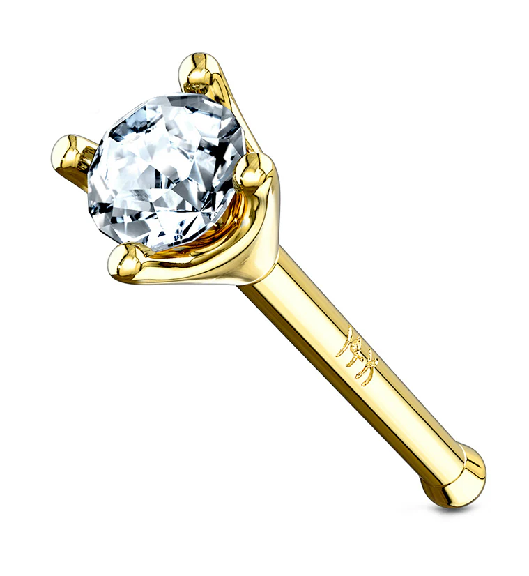 20G 14kt Gold Prong CZ Nosebone
