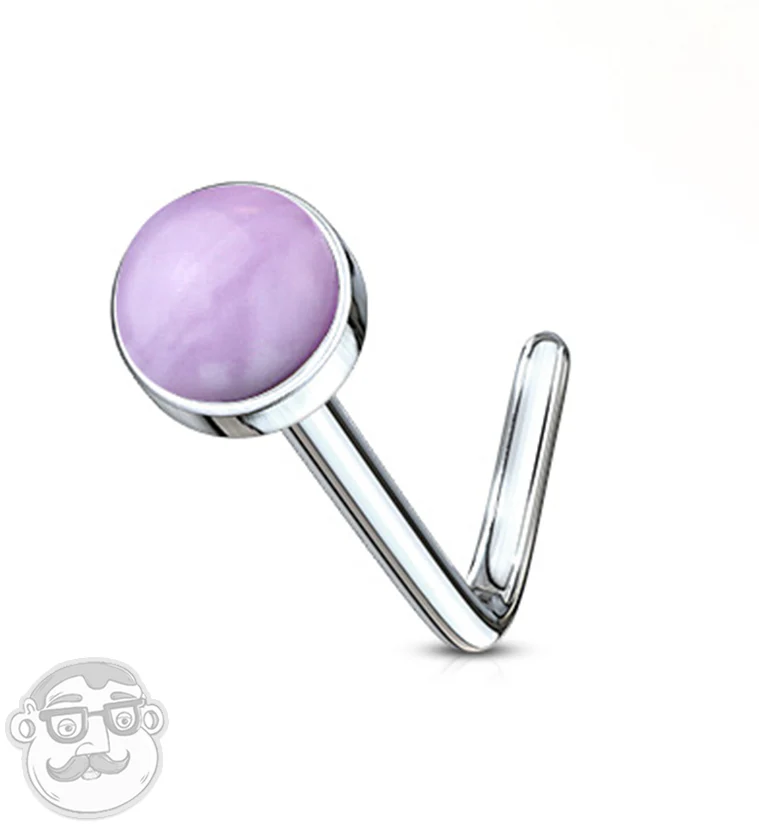 20G Amethyst Stone Top L Bend Nose Ring