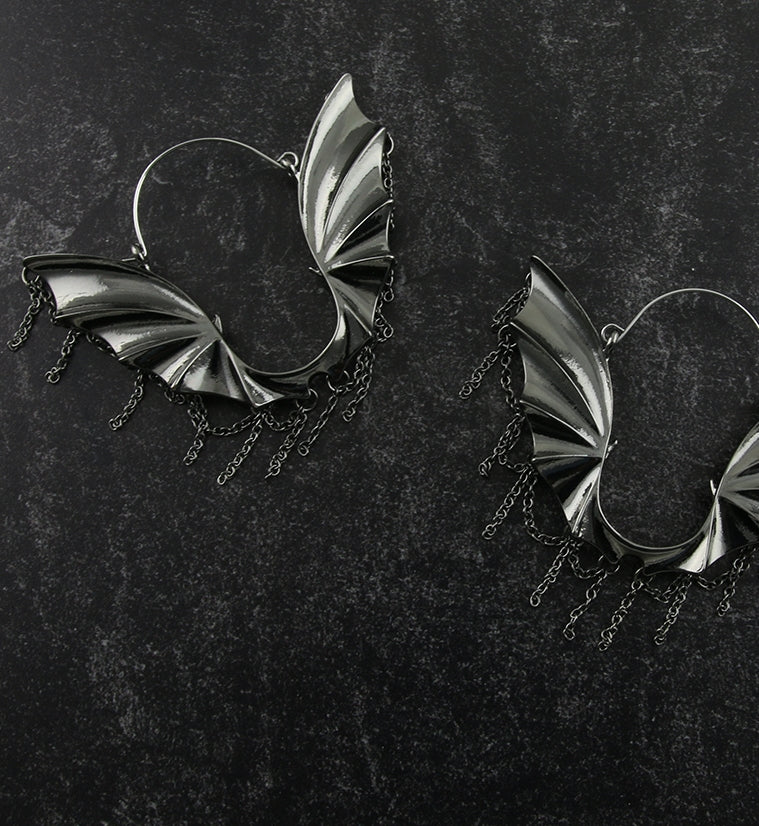 20G Black Bat Chain Plug Hoops - Image 2