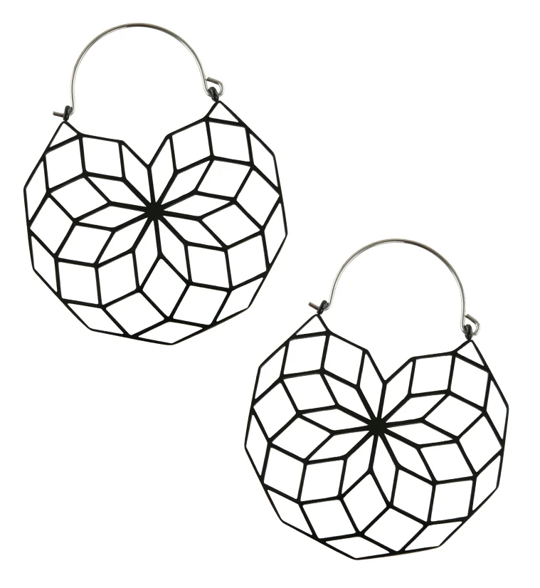 20G Black Geometric Flower Brass Hangers - Earrings