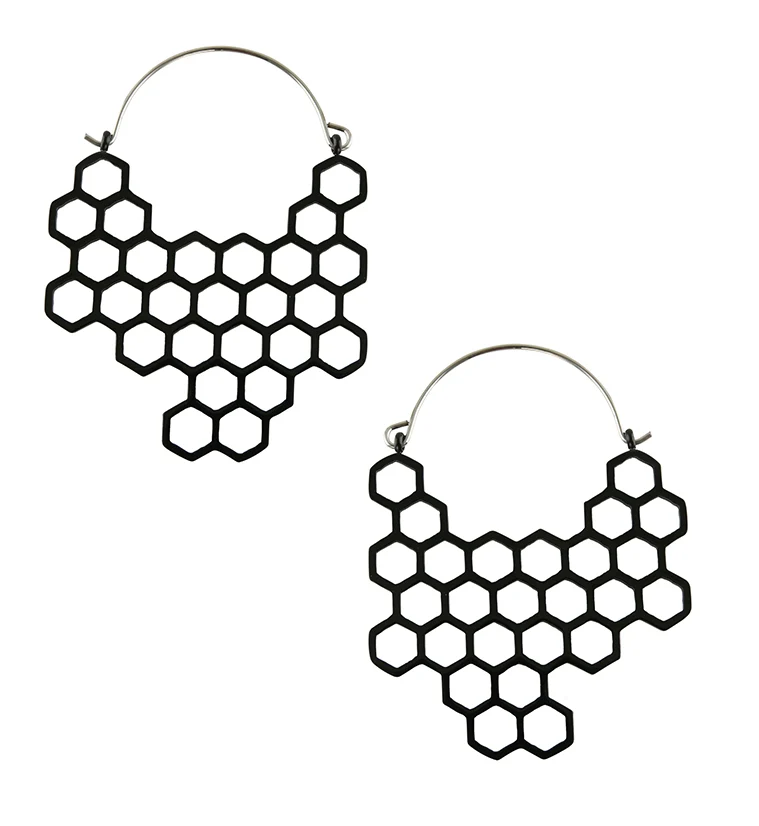 20G Black Honeycomb Hangers - Earrings