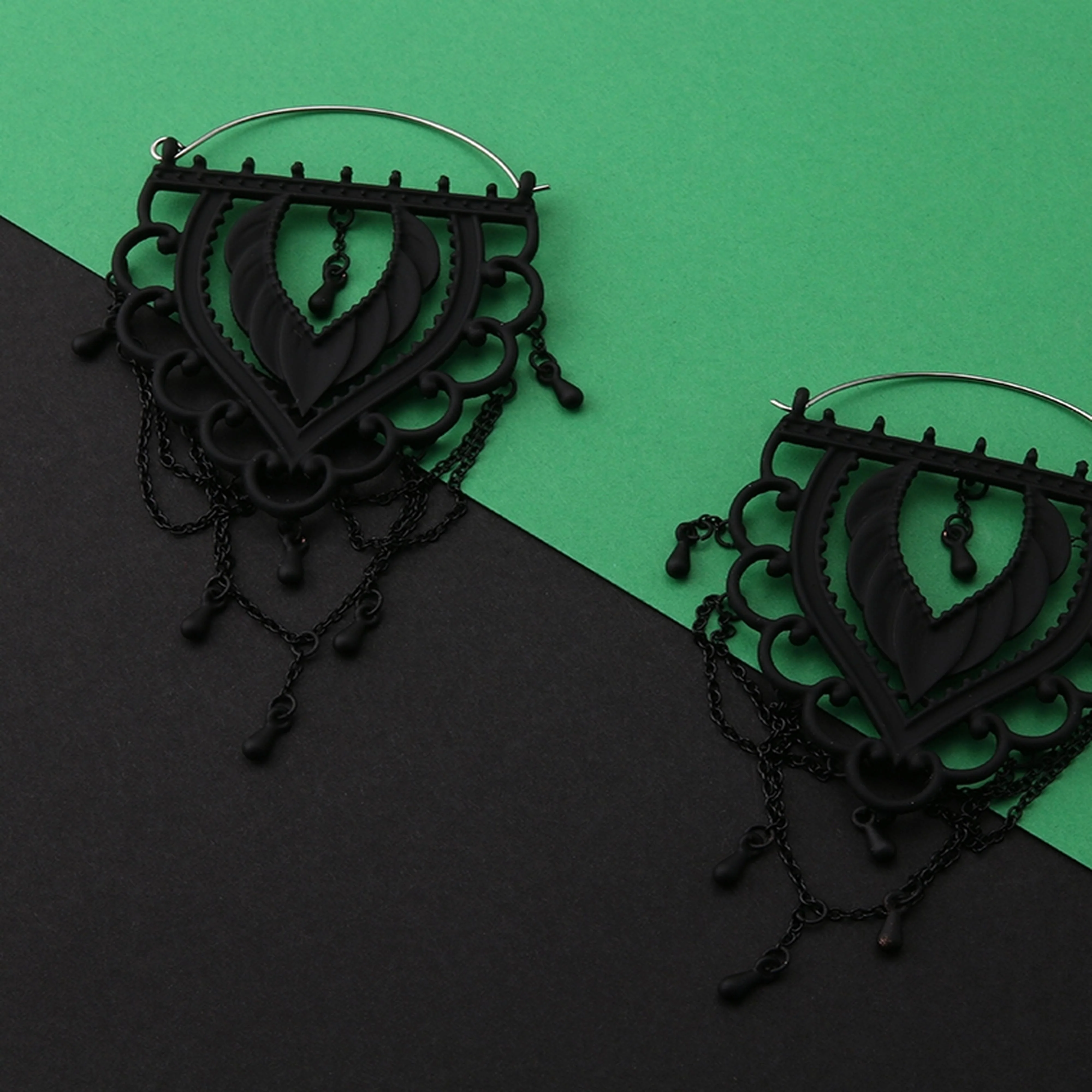 20G Black Matte Ornamental Plug Hoops - Image 2