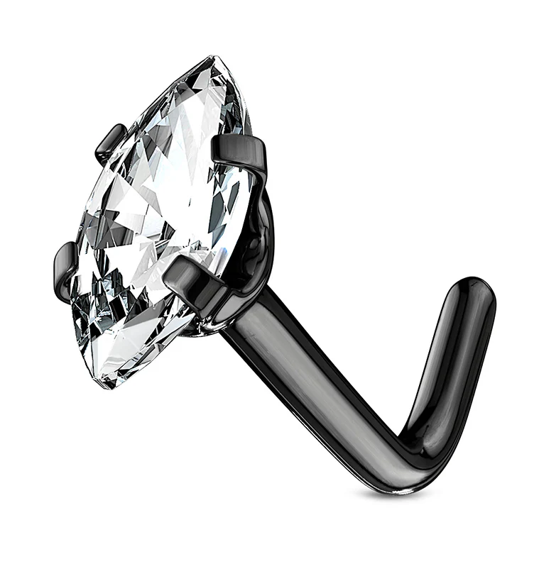 20G Black PVD Oval CZ Stainless Steel L Bend Nose Ring