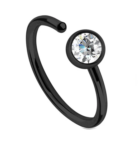 20G Black PVD Steel CZ Gem Seamless Ring Hoop - Image 2